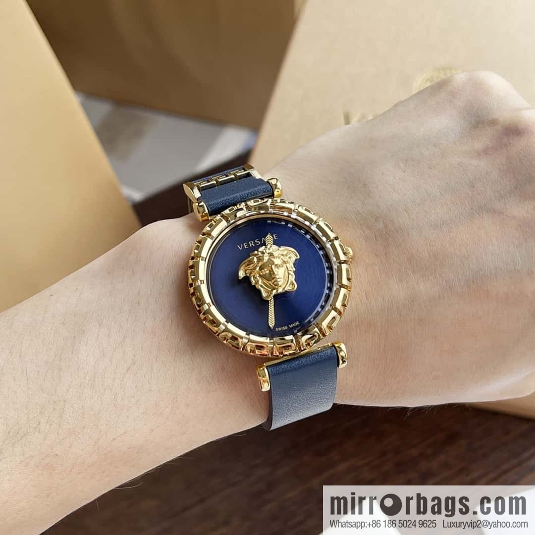 Versace Black Gold Quartz Ladies Watch 34mm PALAZZO Classic Series