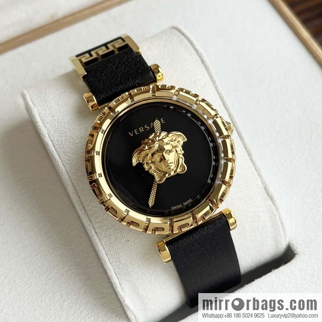 Versace Black Gold Quartz Ladies Watch 34mm PALAZZO Classic Series