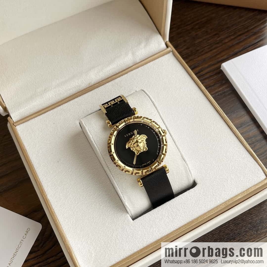 Versace Black Gold Quartz Ladies Watch 34mm PALAZZO Classic Series
