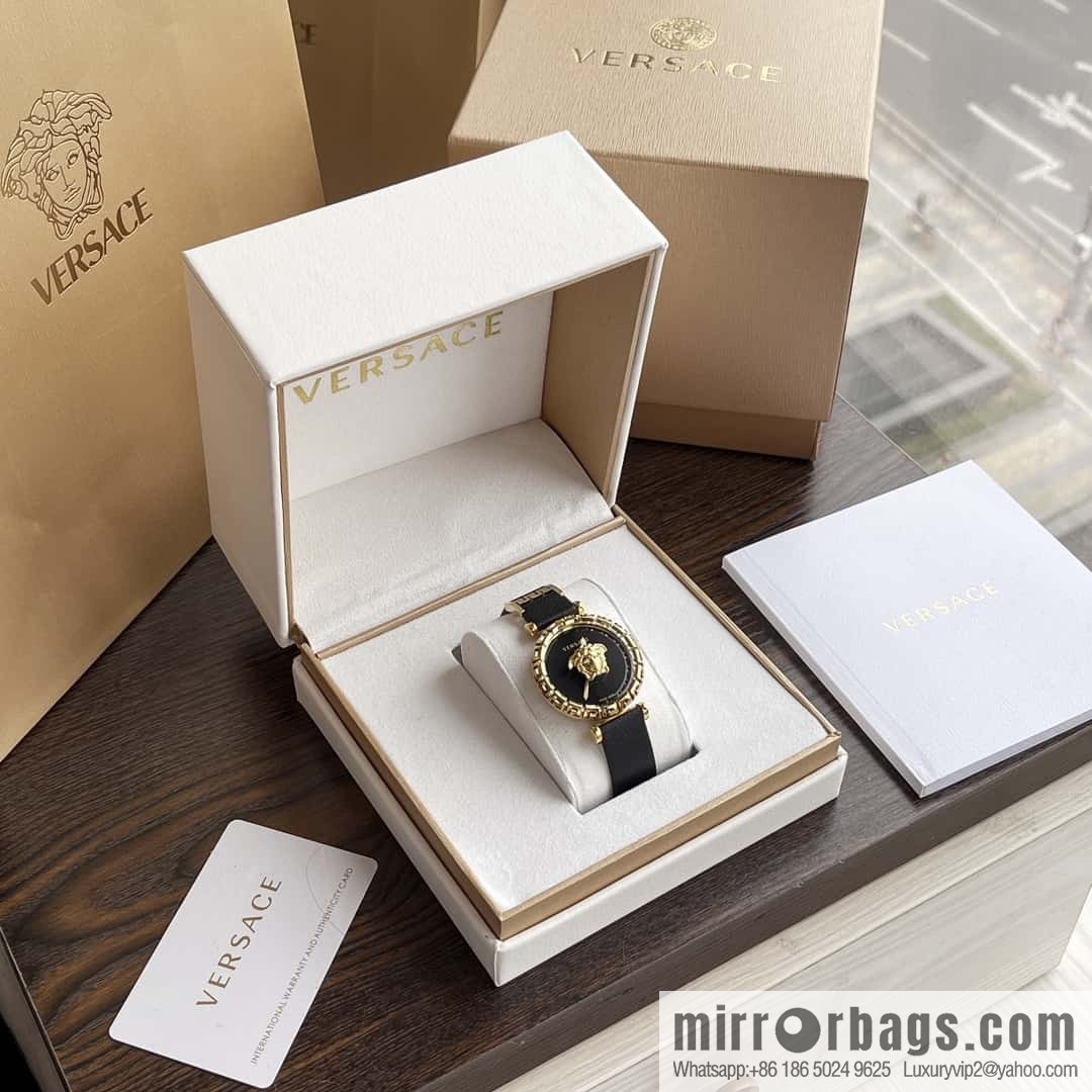 Versace Black Gold Quartz Ladies Watch 34mm PALAZZO Classic Series
