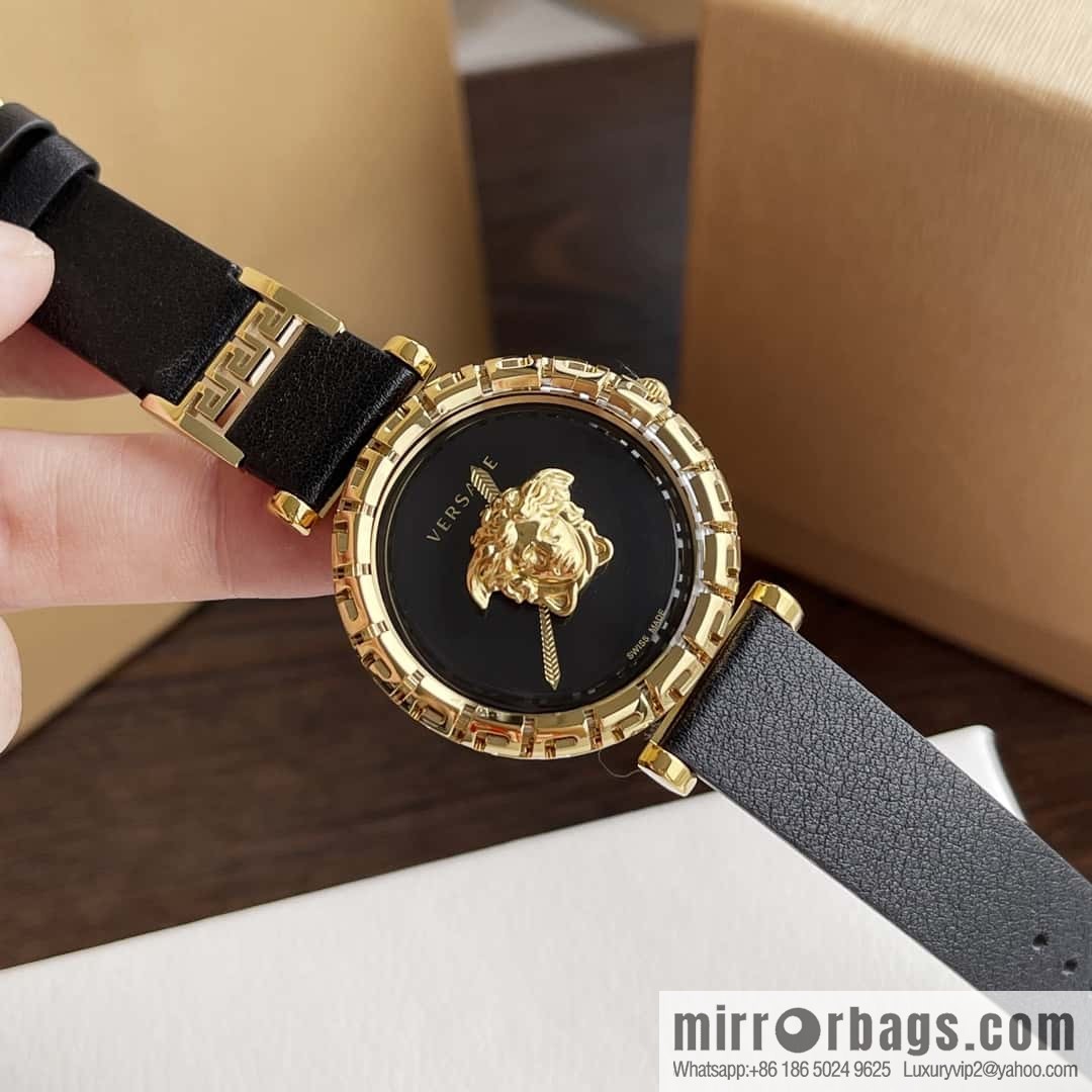 Versace Black Gold Quartz Ladies Watch 34mm PALAZZO Classic Series
