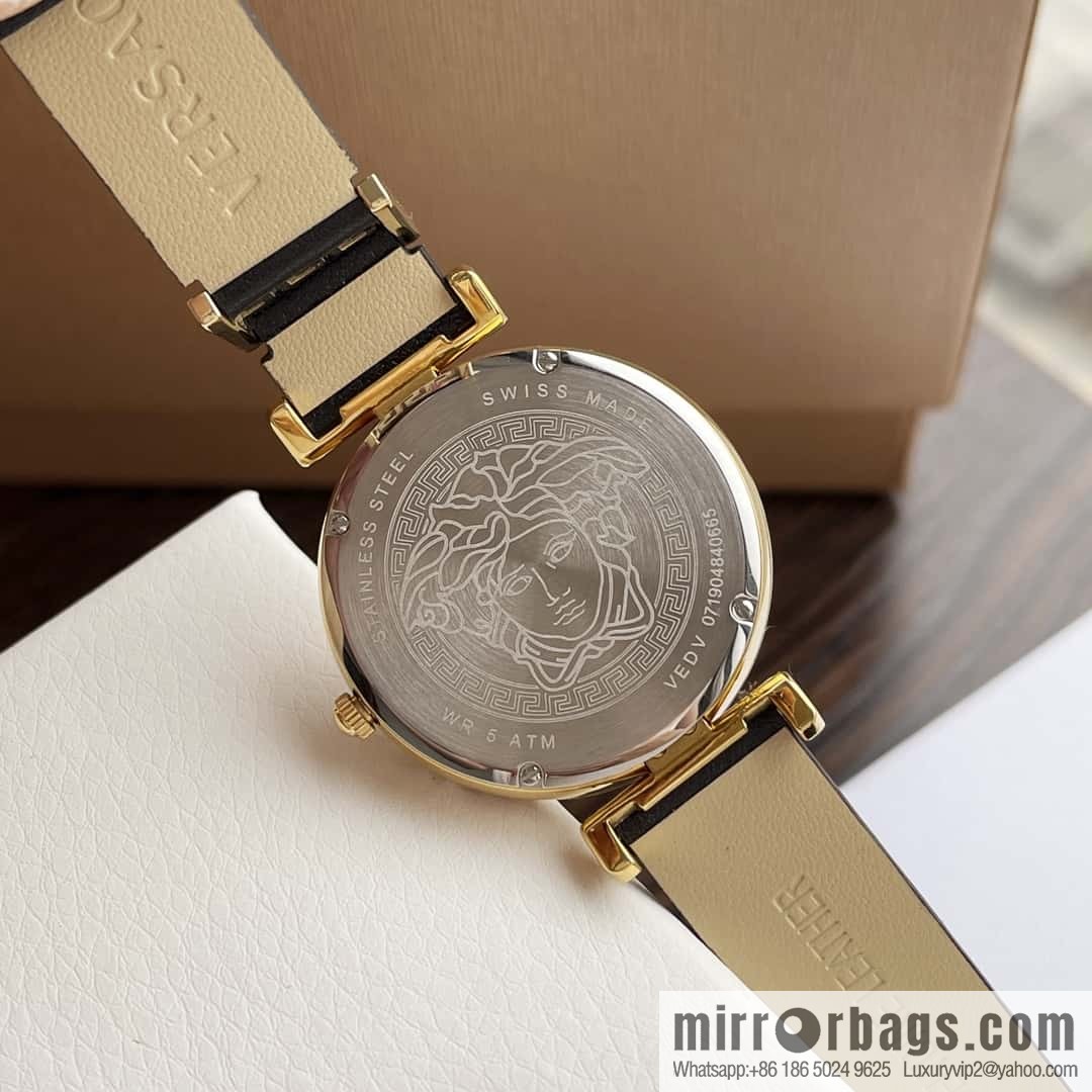Versace Black Gold Quartz Ladies Watch 34mm PALAZZO Classic Series