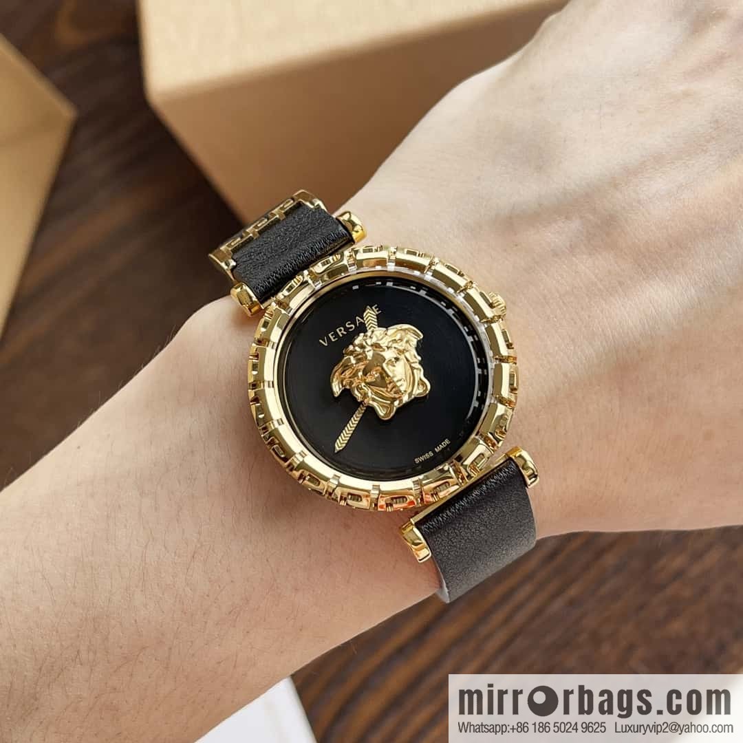 Versace Black Gold Quartz Ladies Watch 34mm PALAZZO Classic Series