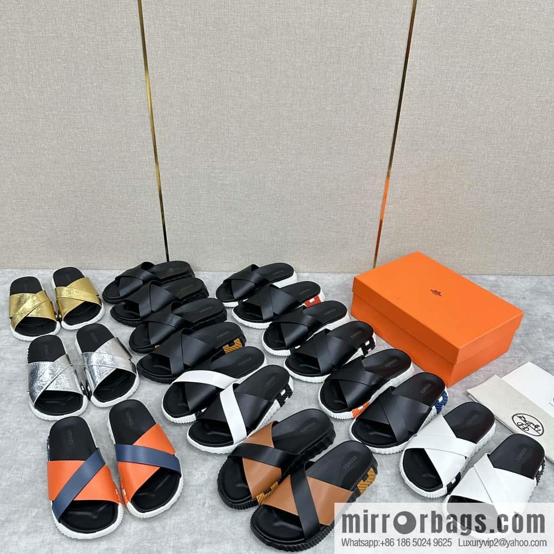 💋💍 H new cross slippers Hermès * Hermès-Shi, the latest classic men's Electric slippers