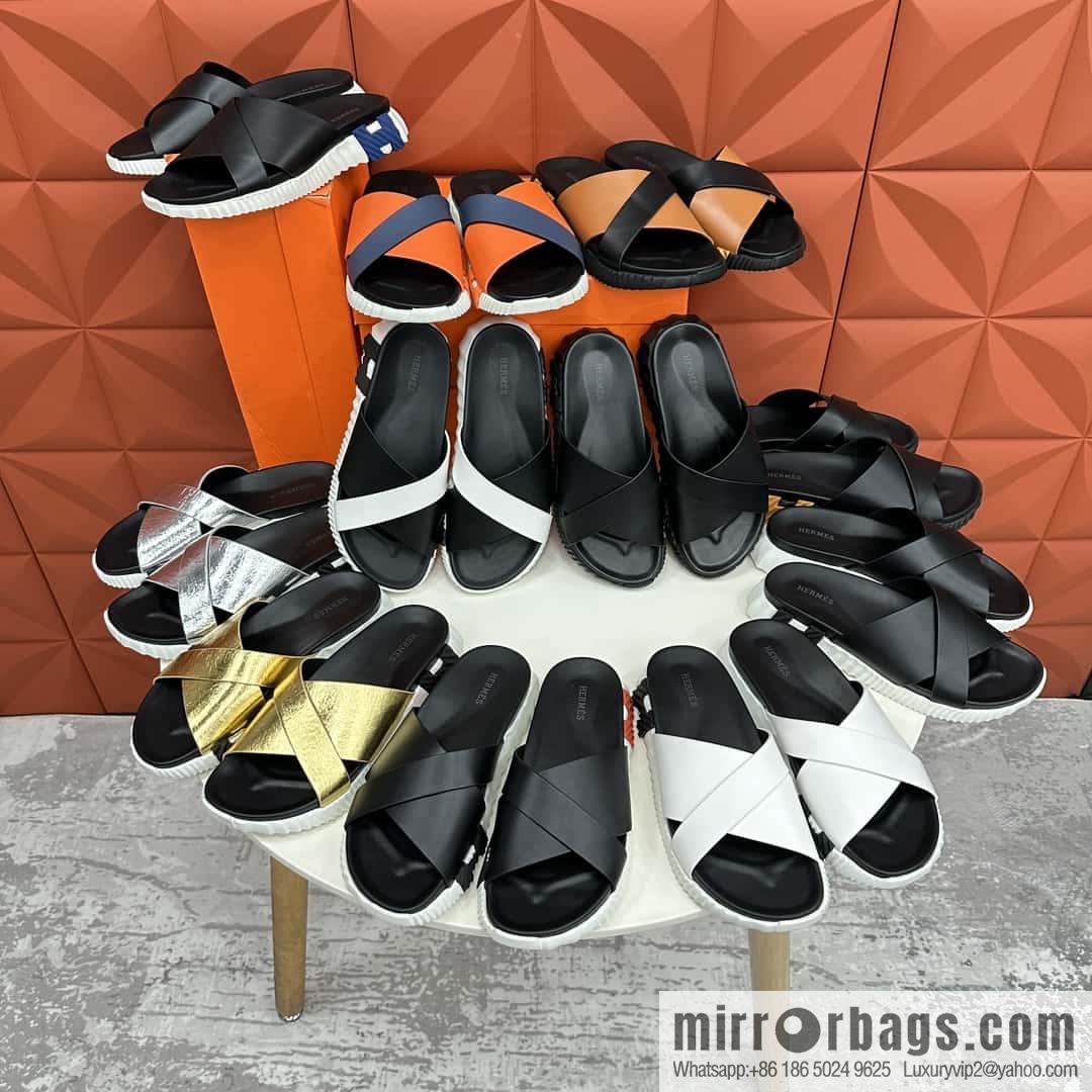 💋💍 H new cross slippers Hermès * Hermès-Shi, the latest classic men's Electric slippers
