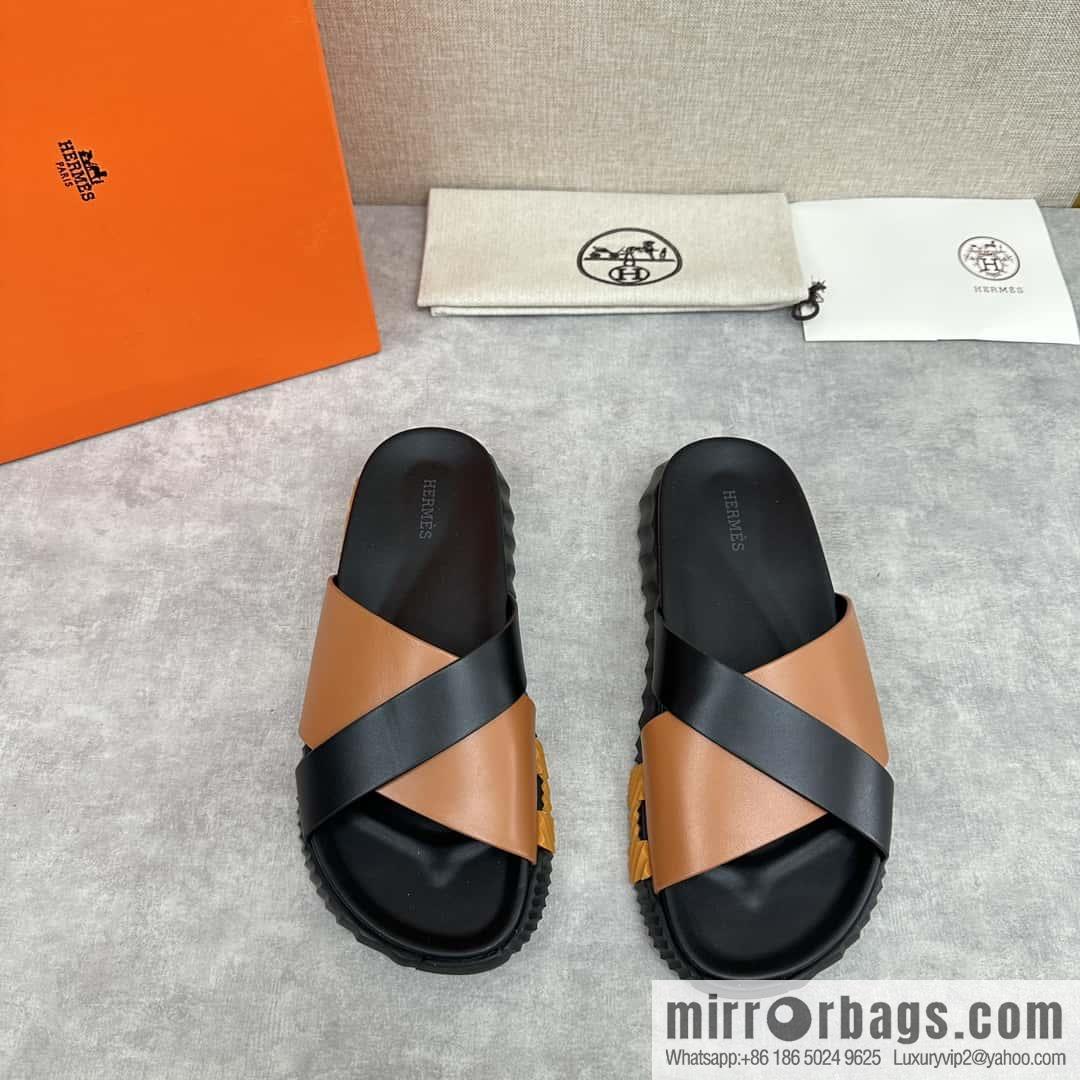 💋💍 H new cross slippers Hermès * Hermès-Shi, the latest classic men's Electric slippers