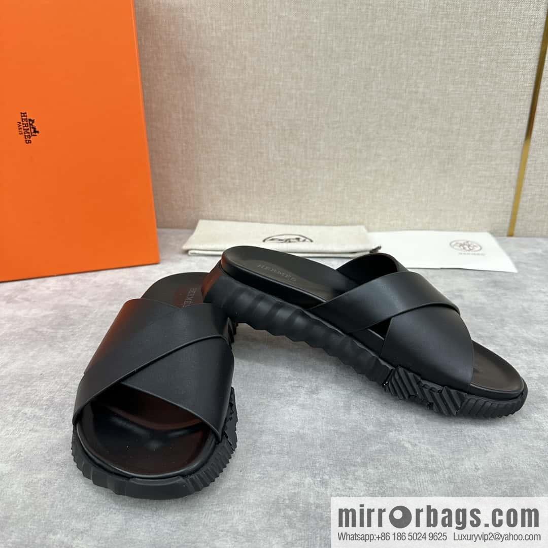 💋💍 H new cross slippers Hermès * Hermès-Shi, the latest classic men's Electric slippers