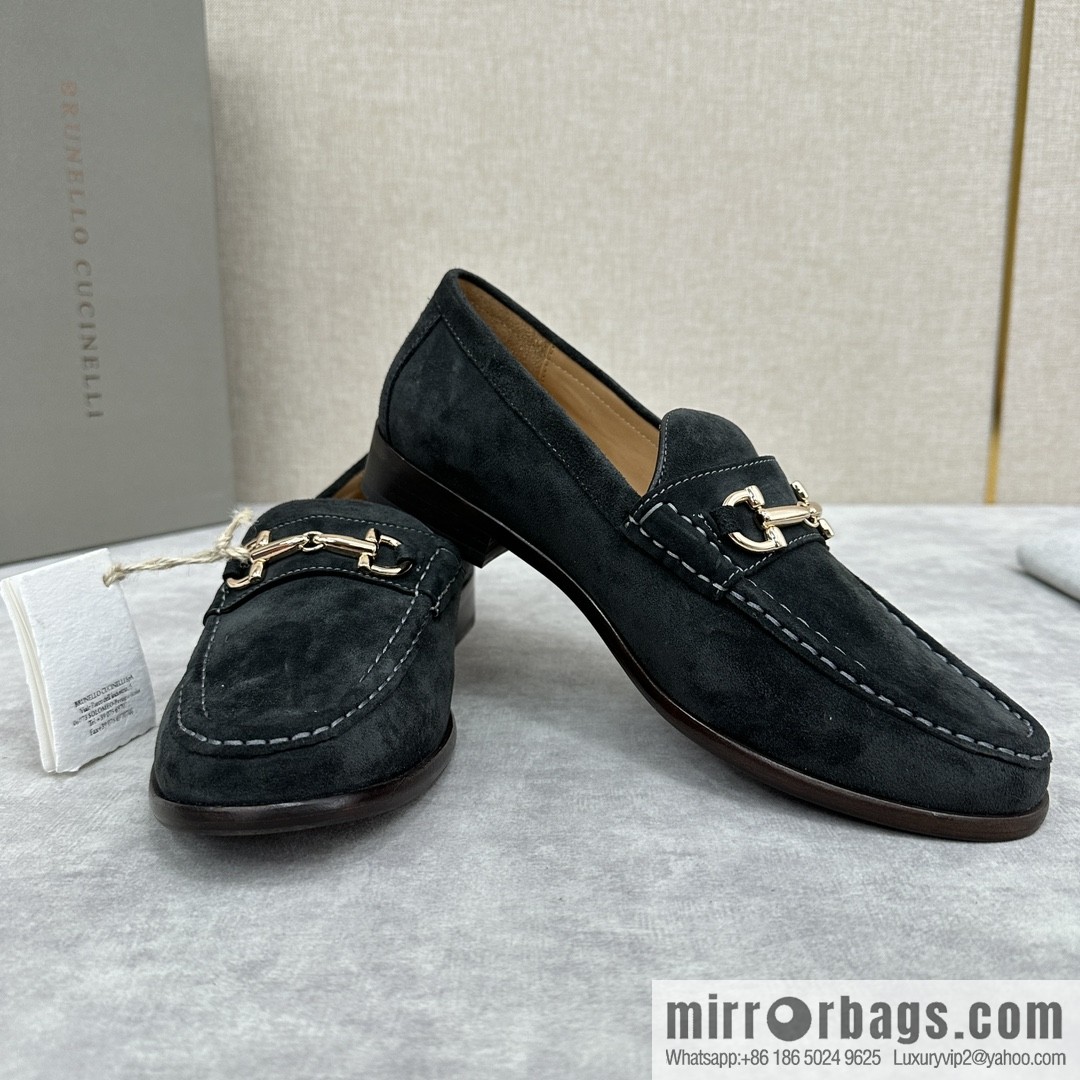 💋💍BC's new Brunello Cucinell * horseback buckle calfskin suede moccasins