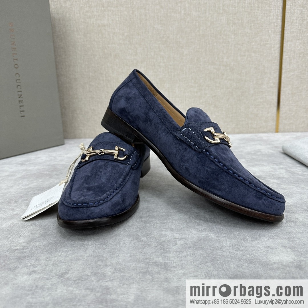 💋💍BC's new Brunello Cucinell * horseback buckle calfskin suede moccasins