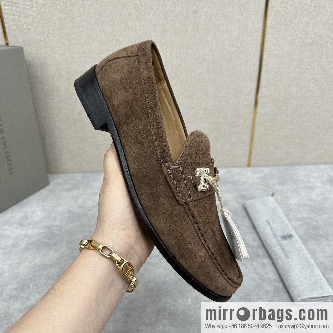 💋💍BC's new Brunello Cucinell * horseback buckle calfskin suede moccasins