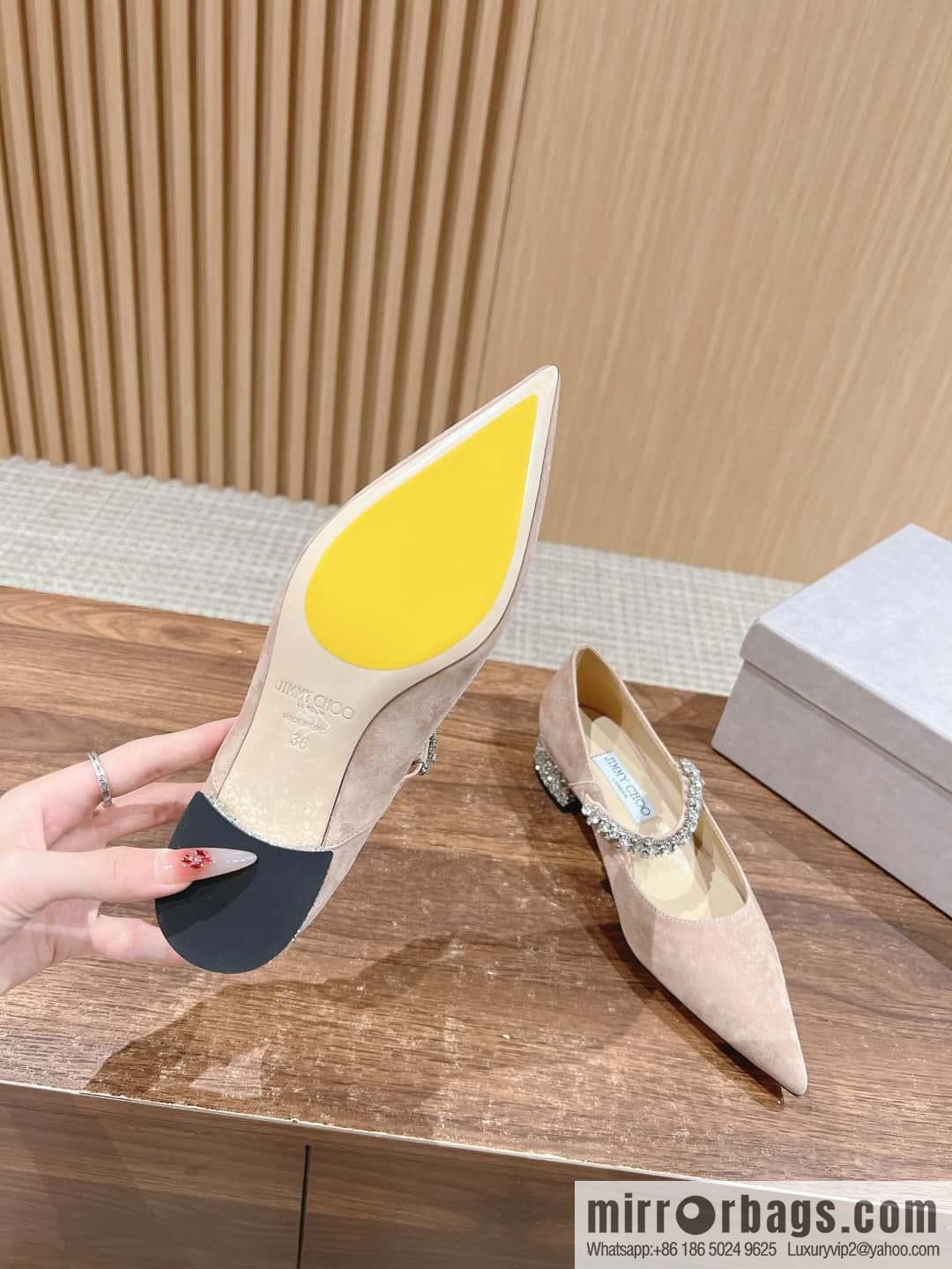 [】𝐉𝐢𝐦𝐦𝐲 𝐂𝐡𝐨𝐨# Zhou Yangjie classic word diamond belt Mary Jane shoes