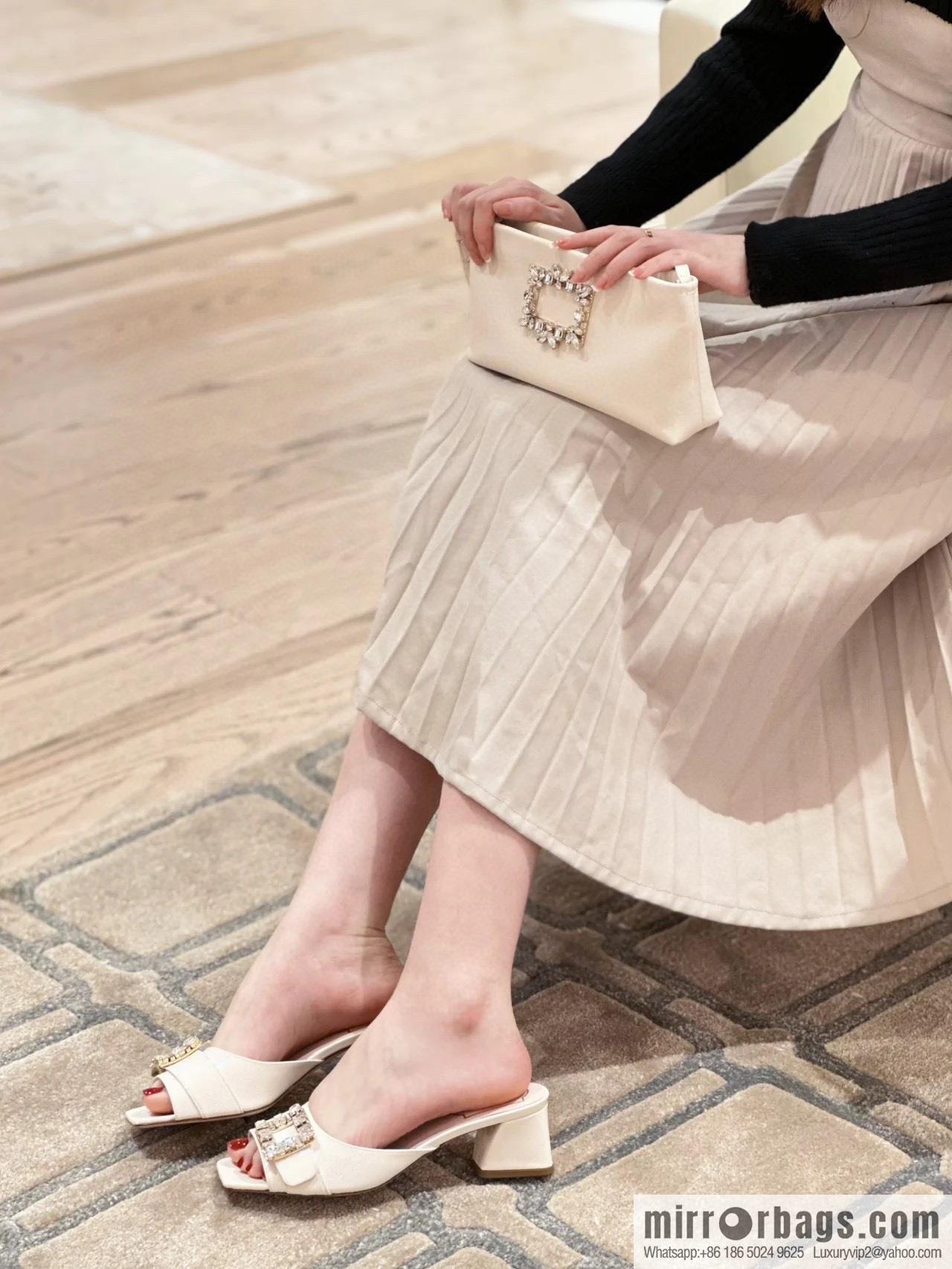 [Roger Vivier purchasing level] Muller sandals Très Vivier series RV diamond buckle Muller thick heel slippers
