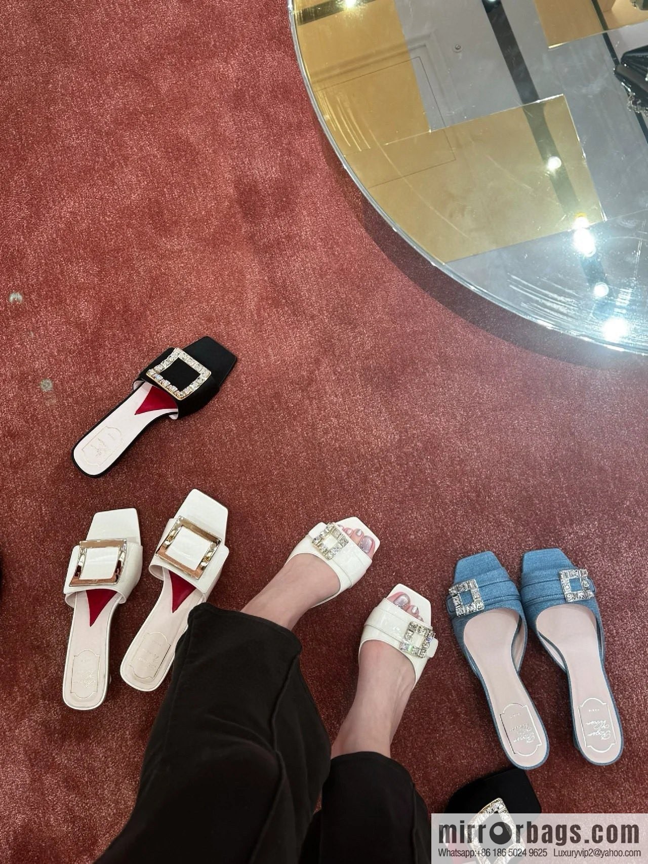 [Roger Vivier purchasing level] Muller sandals Très Vivier series RV diamond buckle Muller thick heel slippers