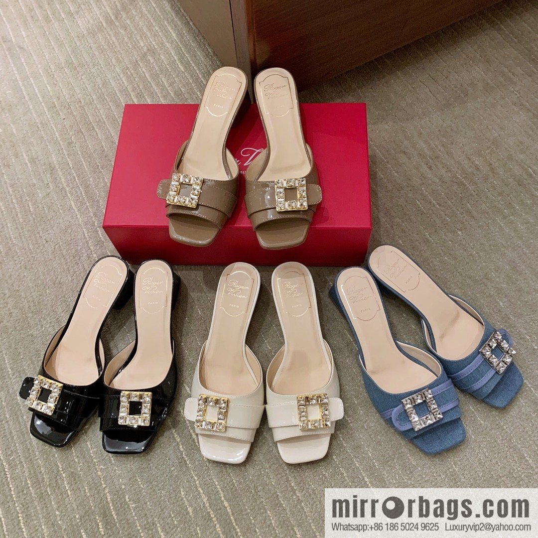 [Roger Vivier purchasing level] Muller sandals Très Vivier series RV diamond buckle Muller thick heel slippers