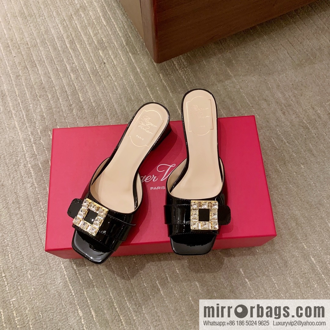 [Roger Vivier purchasing level] Muller sandals Très Vivier series RV diamond buckle Muller thick heel slippers