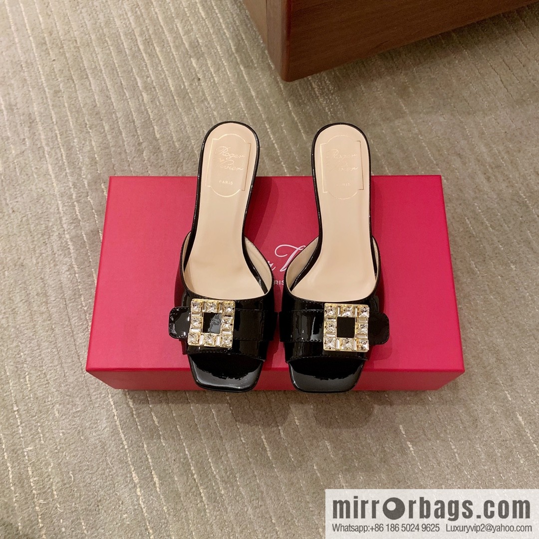 [Roger Vivier purchasing level] Muller sandals Très Vivier series RV diamond buckle Muller thick heel slippers