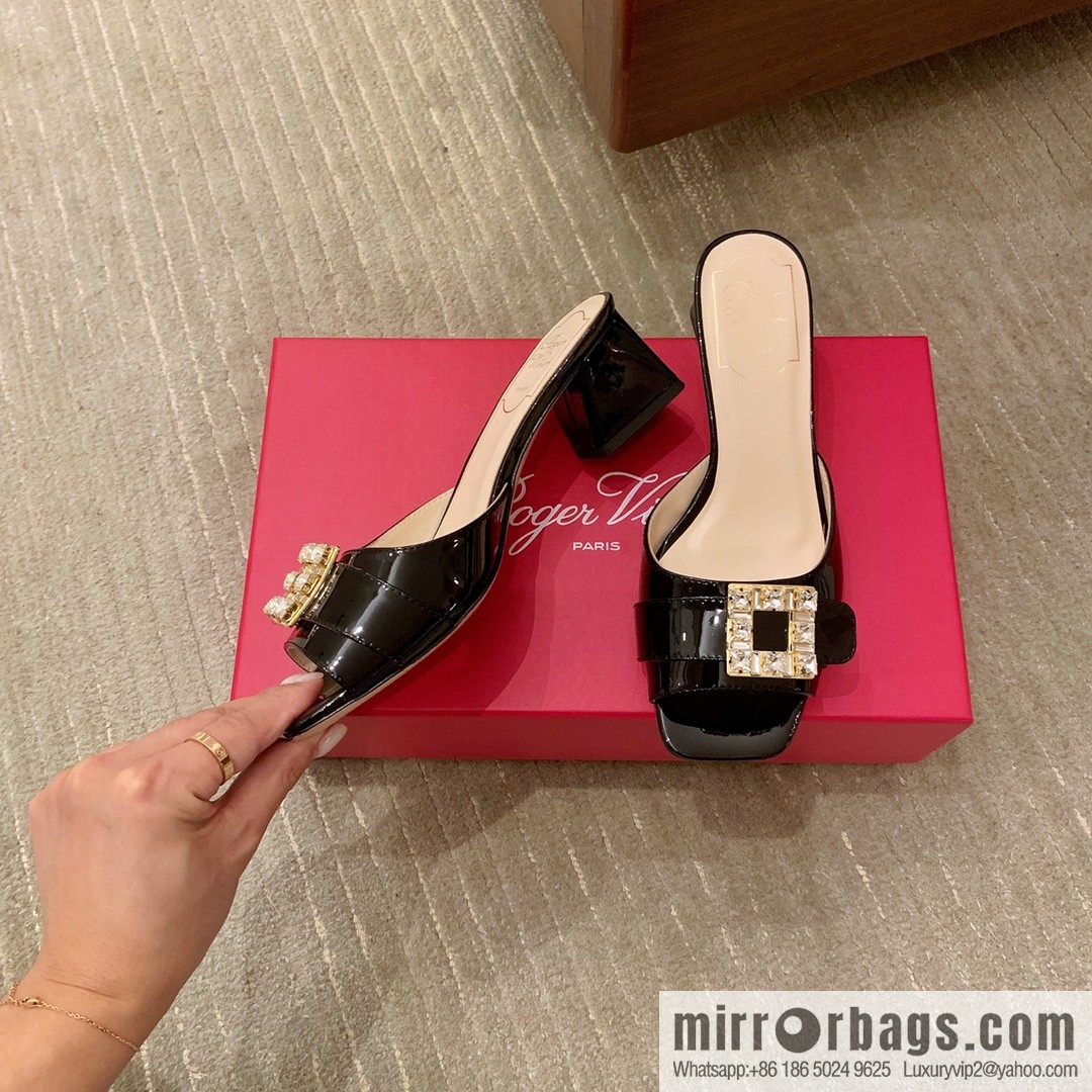 [Roger Vivier purchasing level] Muller sandals Très Vivier series RV diamond buckle Muller thick heel slippers