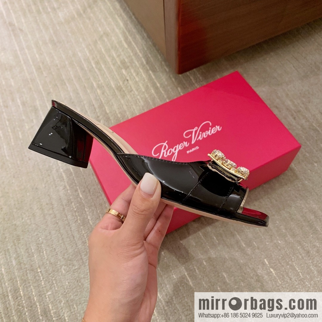 [Roger Vivier purchasing level] Muller sandals Très Vivier series RV diamond buckle Muller thick heel slippers