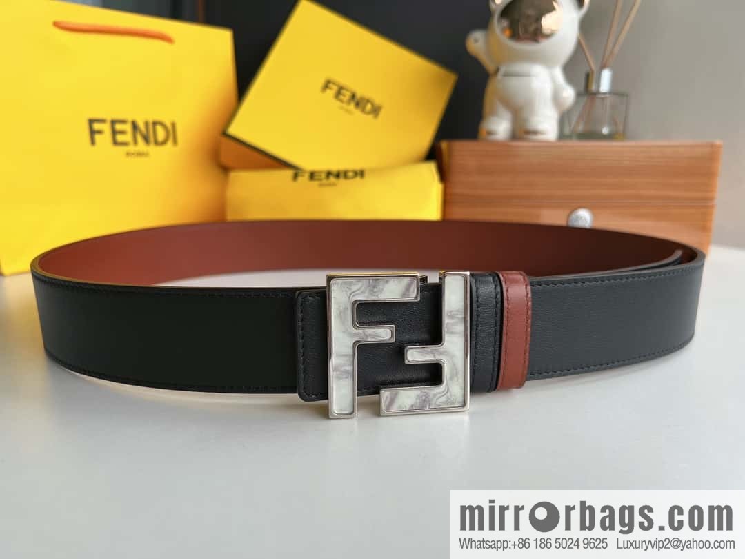 FENDI Fendi FF logo exquisite craftsmanship metal buckle first layer cowhide belt 4.0cm