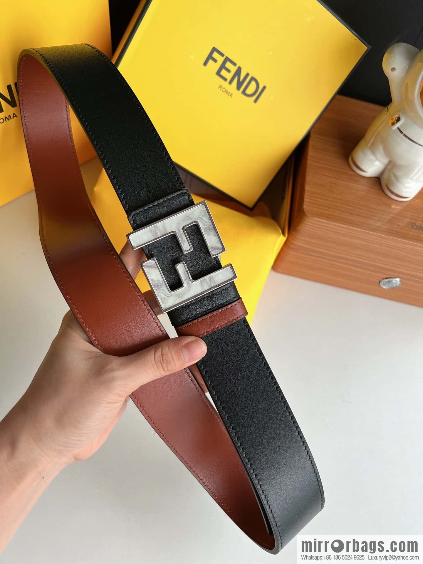 FENDI Fendi FF logo exquisite craftsmanship metal buckle first layer cowhide belt 4.0cm