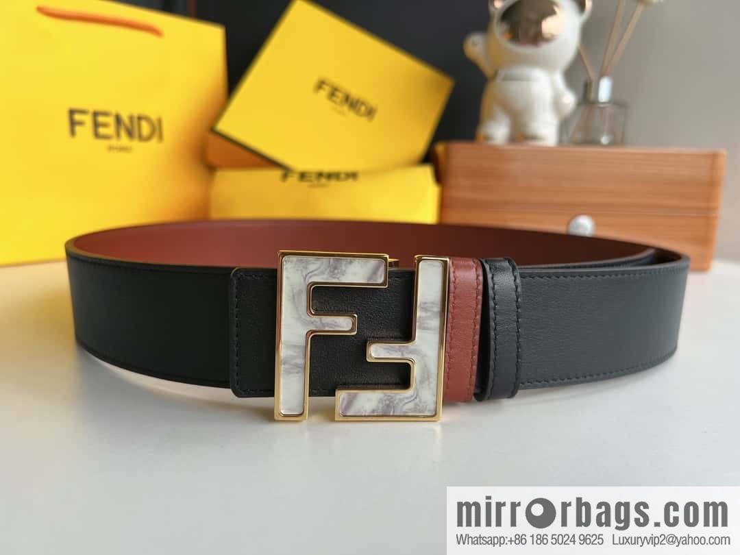 FENDI Fendi FF logo exquisite craftsmanship metal buckle first layer cowhide belt 4.0cm