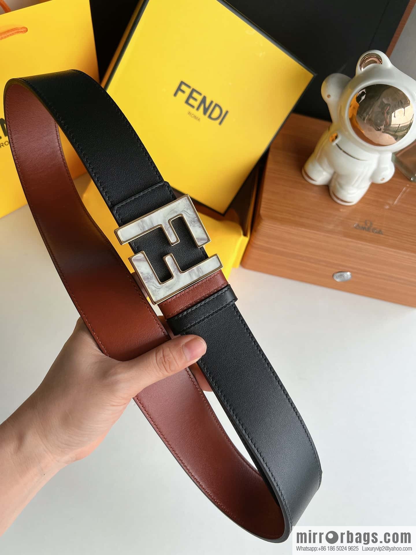 FENDI Fendi FF logo exquisite craftsmanship metal buckle first layer cowhide belt 4.0cm