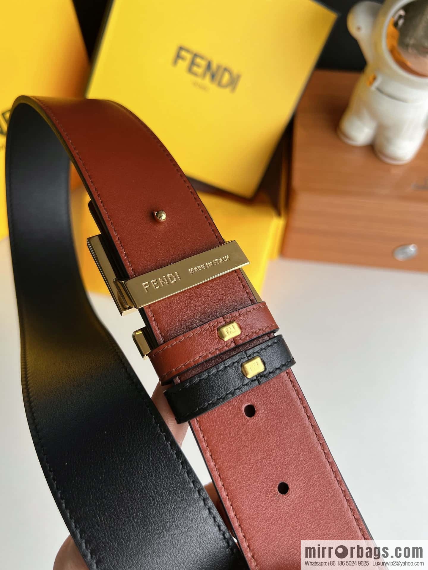 FENDI Fendi FF logo exquisite craftsmanship metal buckle first layer cowhide belt 4.0cm