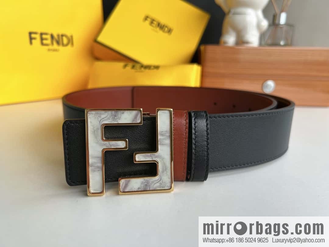 FENDI Fendi FF logo exquisite craftsmanship metal buckle first layer cowhide belt 4.0cm