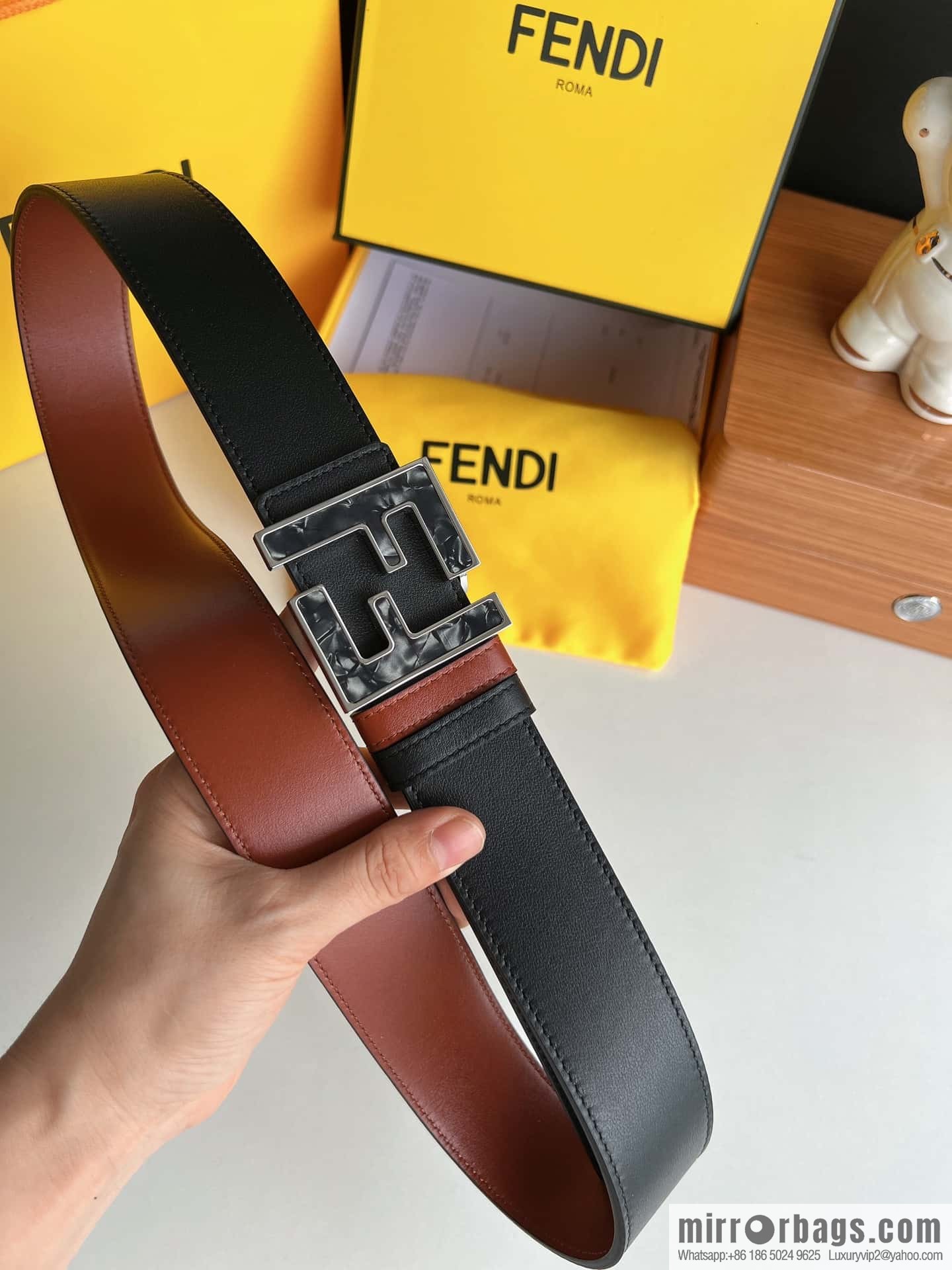 FENDI Fendi FF logo exquisite craftsmanship metal buckle first layer cowhide belt 4.0cm