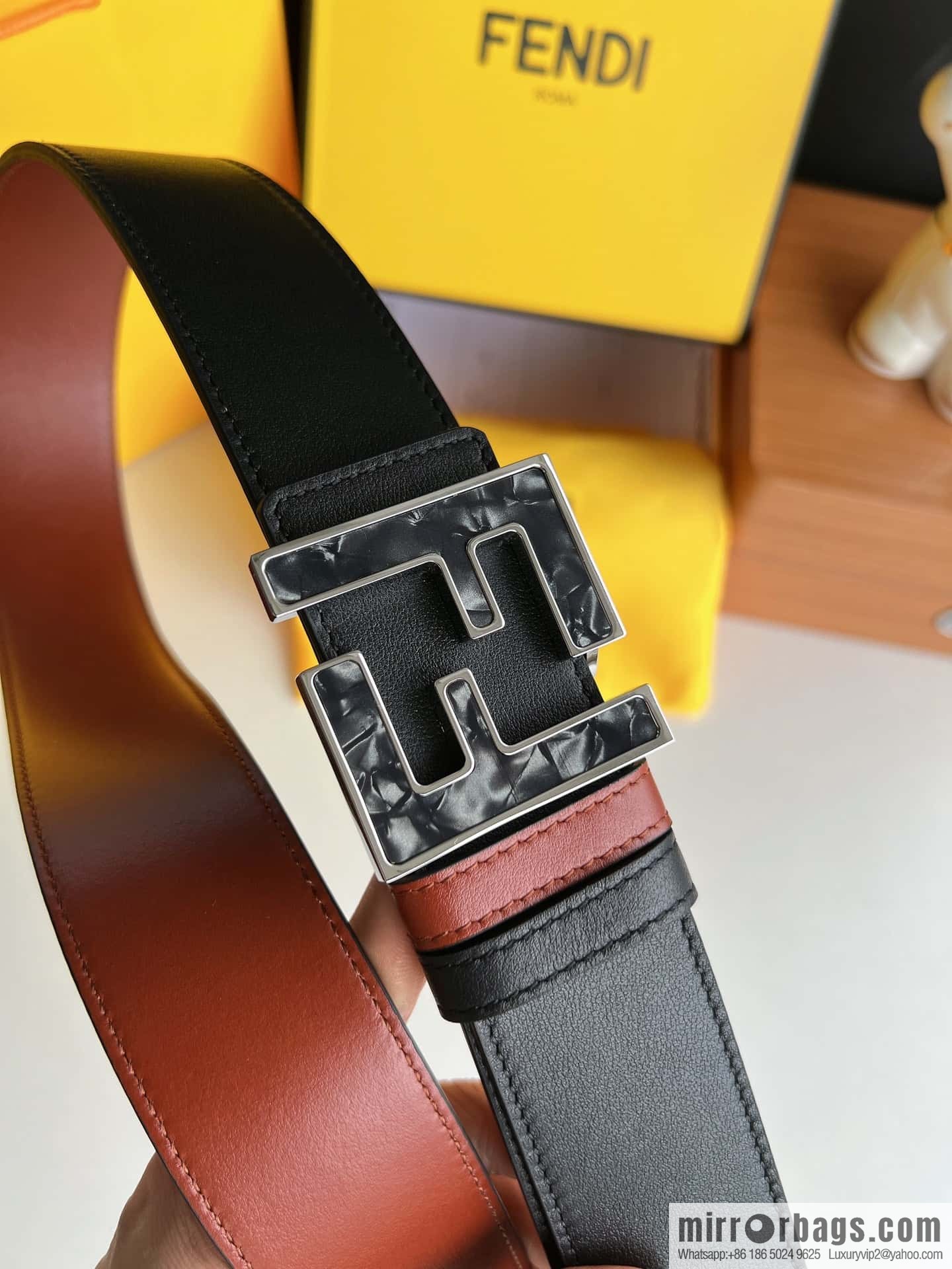 FENDI Fendi FF logo exquisite craftsmanship metal buckle first layer cowhide belt 4.0cm