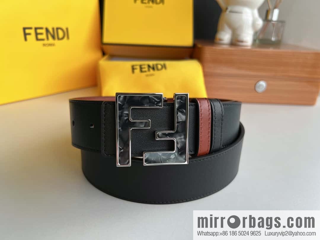 FENDI Fendi FF logo exquisite craftsmanship metal buckle first layer cowhide belt 4.0cm