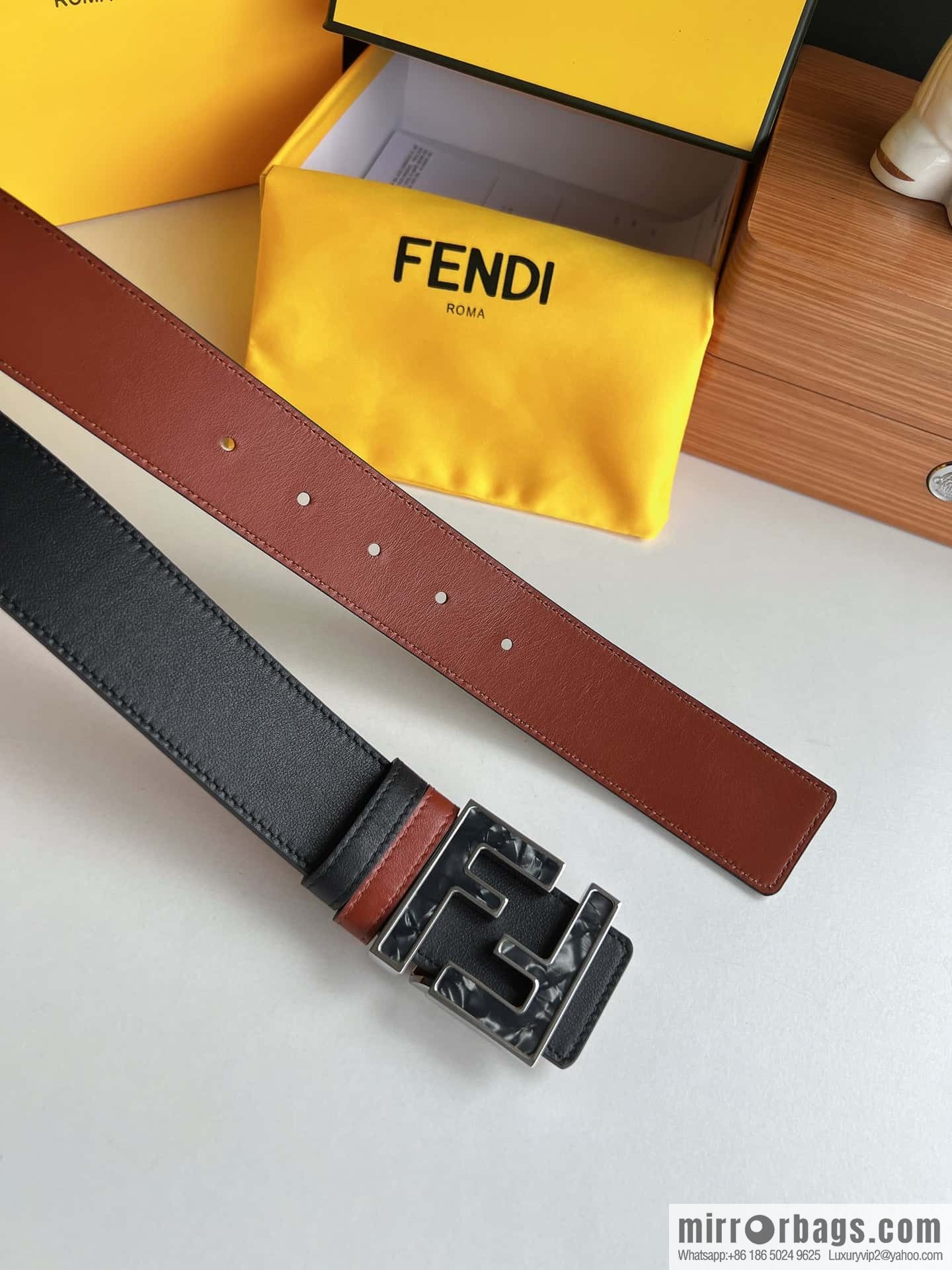 FENDI Fendi FF logo exquisite craftsmanship metal buckle first layer cowhide belt 4.0cm