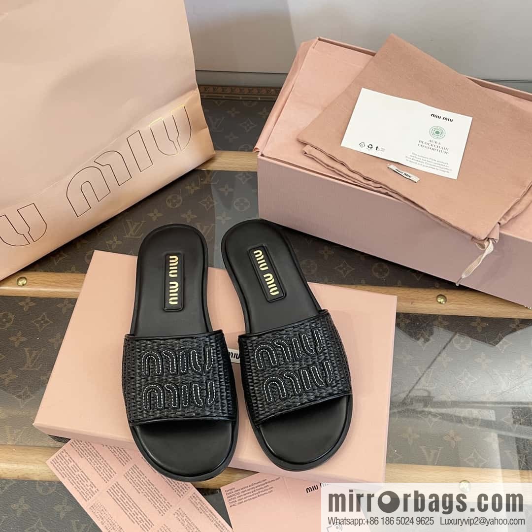 Miao Miao | | Spring and summer raffia woven alphabet slippers