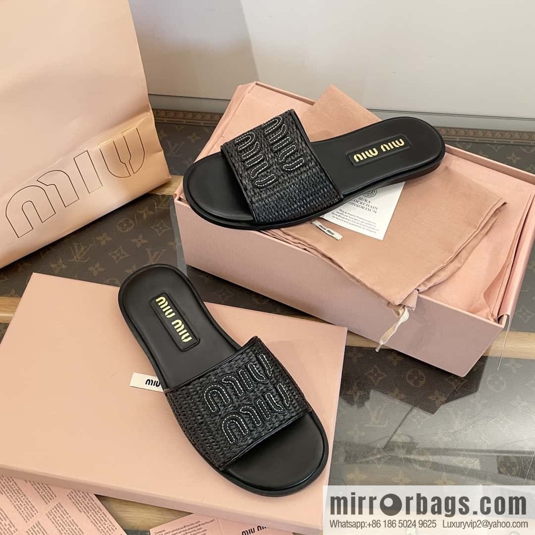 Miao Miao | | Spring and summer raffia woven alphabet slippers