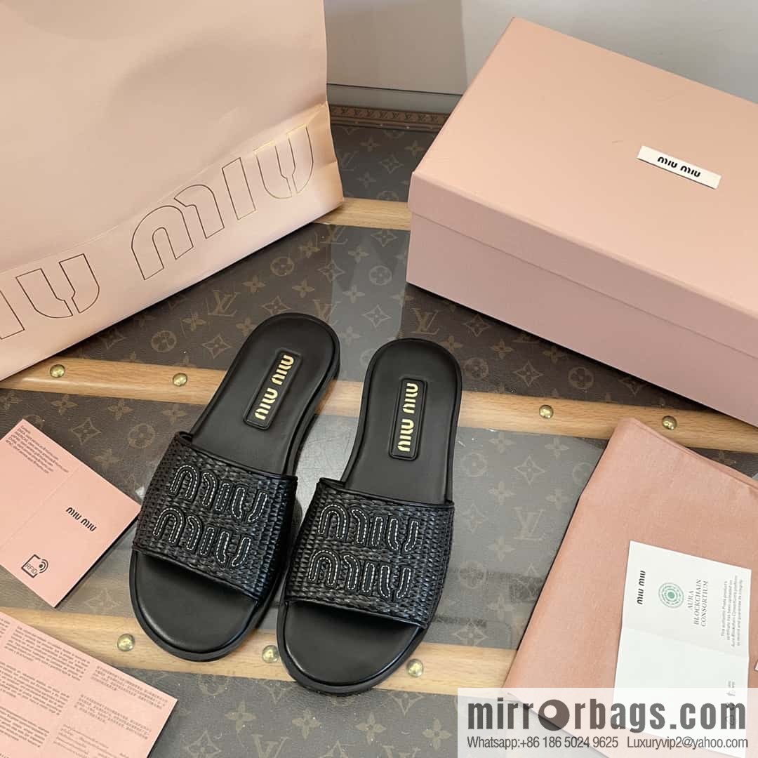 Miao Miao | | Spring and summer raffia woven alphabet slippers
