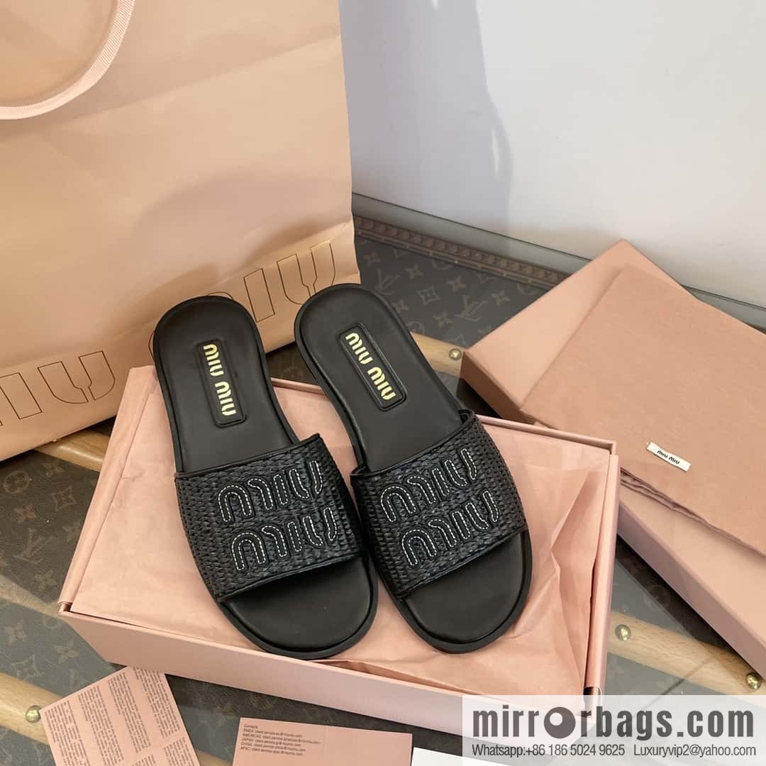 Miao Miao | | Spring and summer raffia woven alphabet slippers
