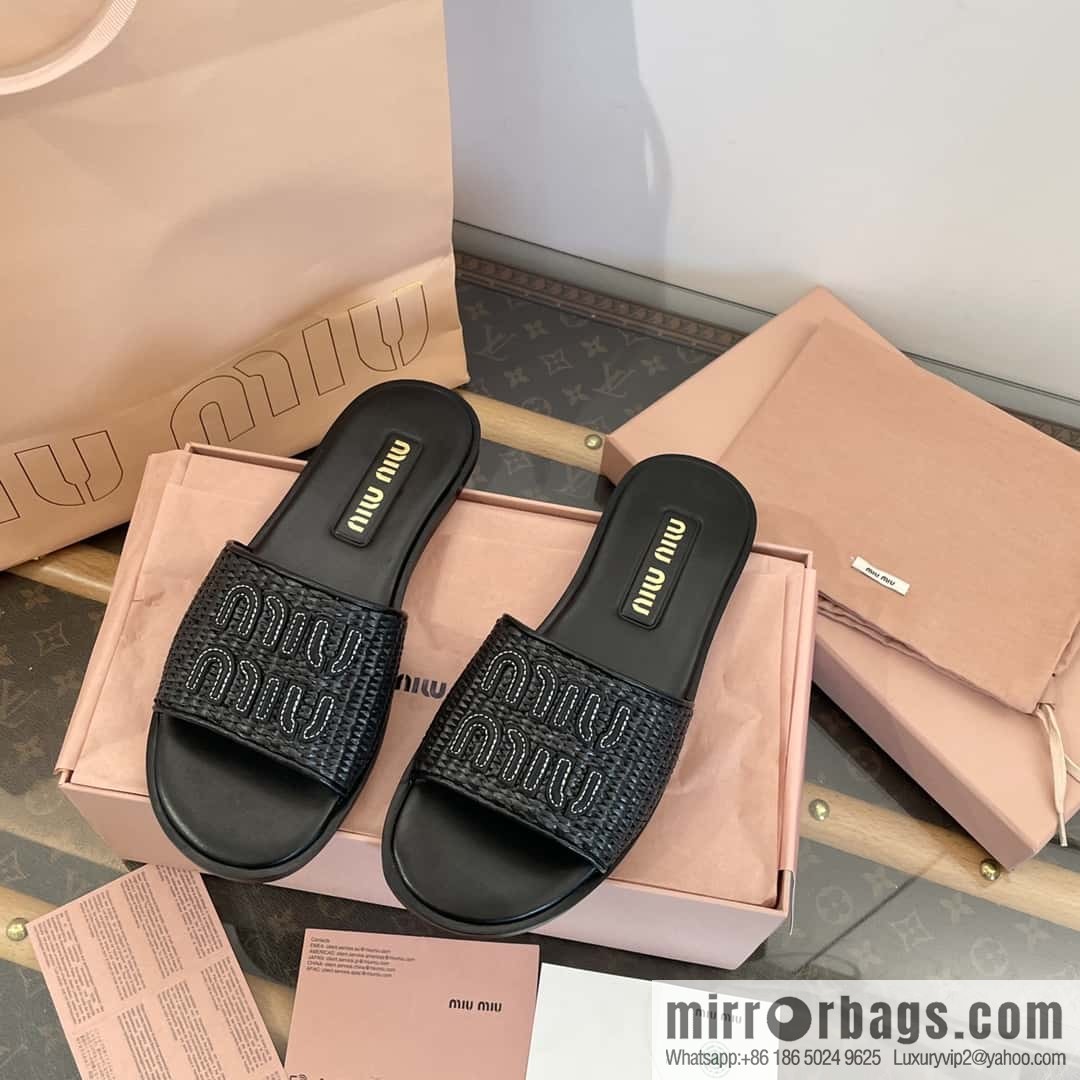 Miao Miao | | Spring and summer raffia woven alphabet slippers