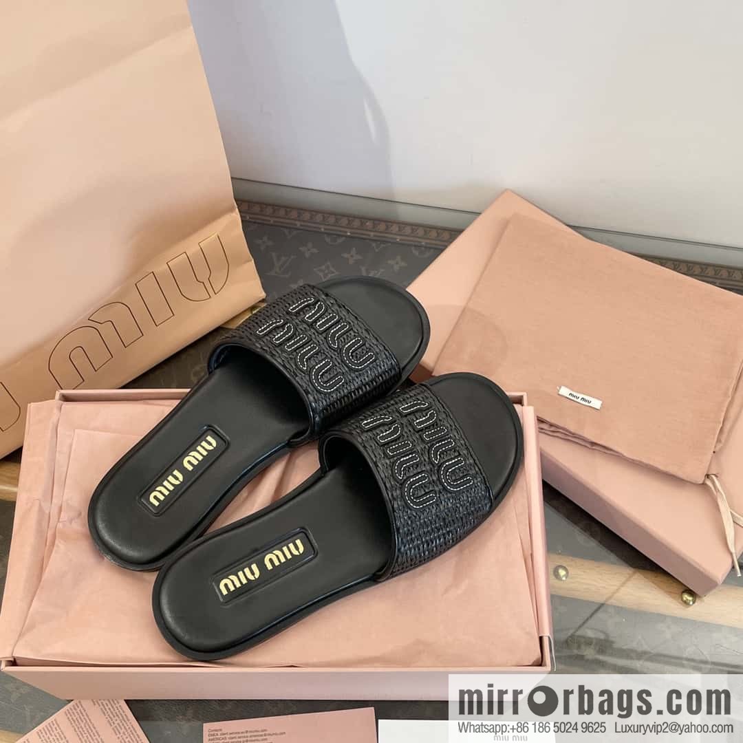Miao Miao | | Spring and summer raffia woven alphabet slippers