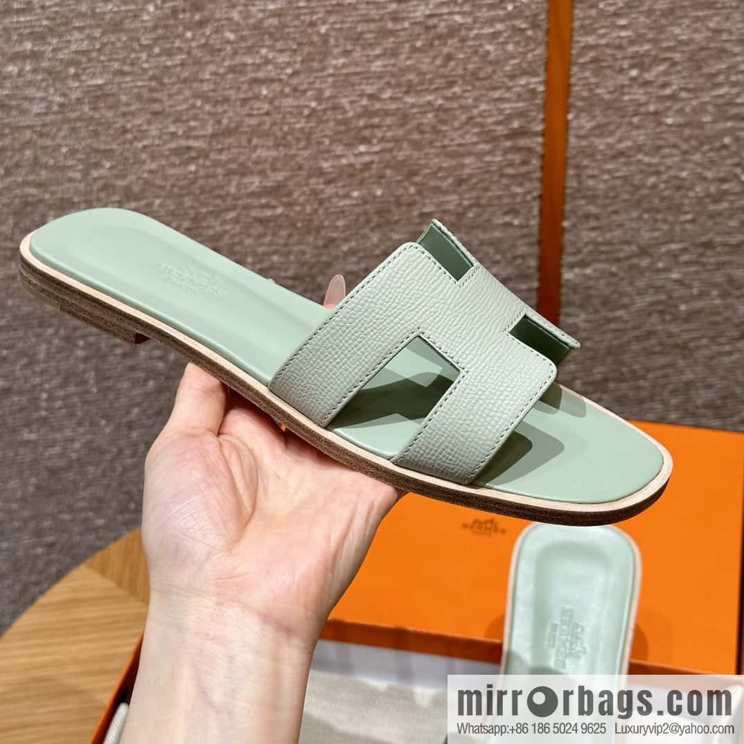 HERMES 181 Oran Sandals, Mint Green/6u/Menthe Palm Print/Epsom