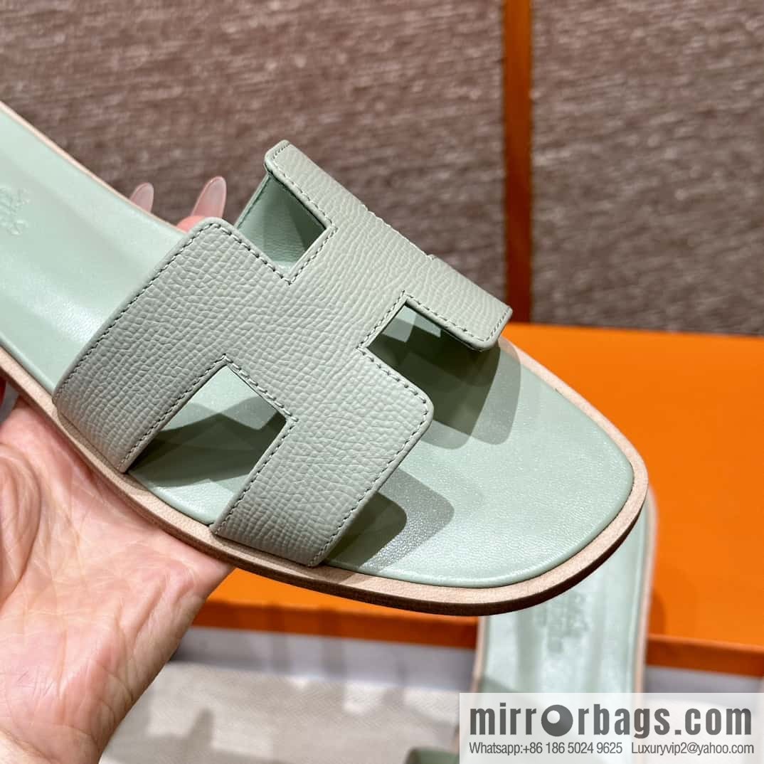 HERMES 181 Oran Sandals, Mint Green/6u/Menthe Palm Print/Epsom