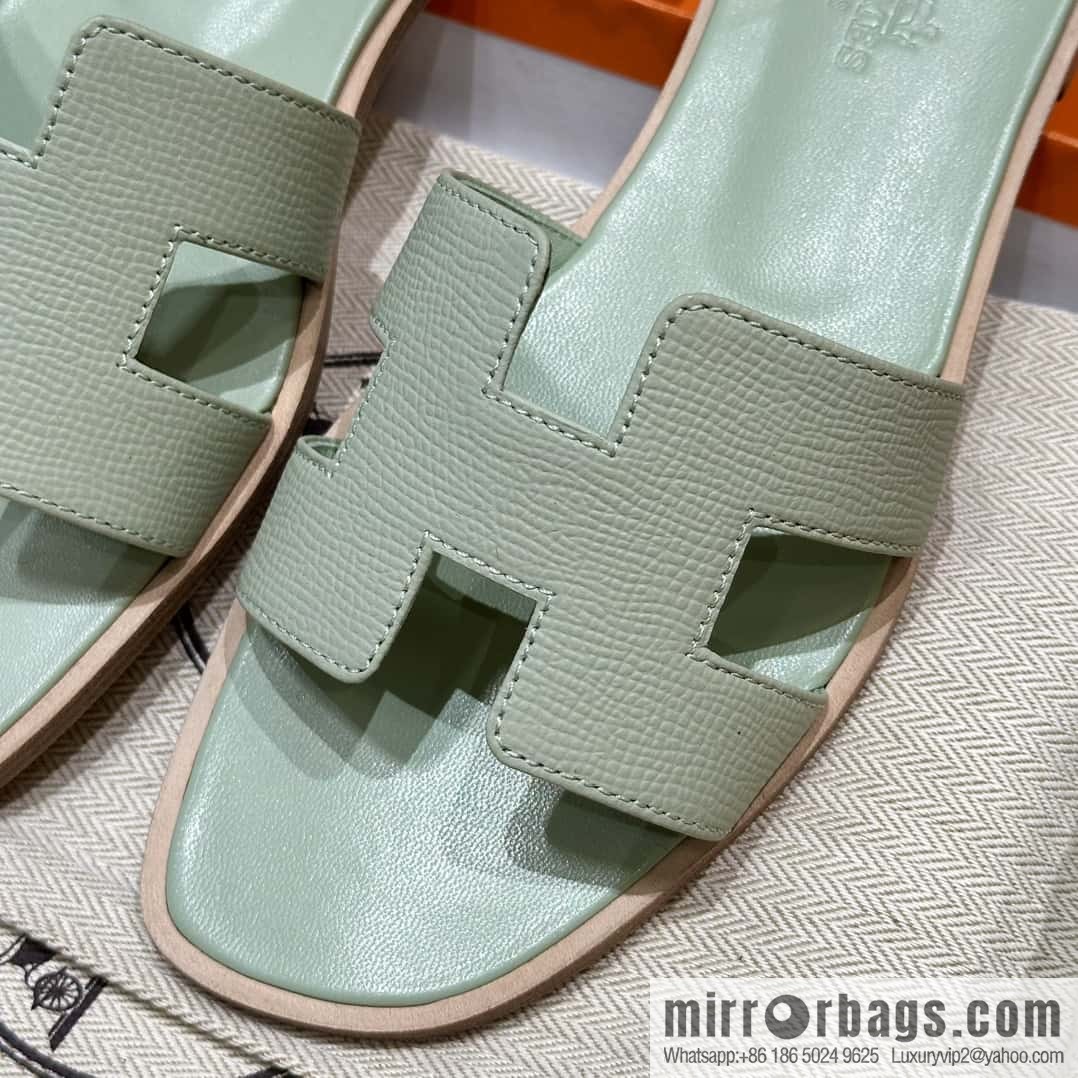 HERMES 181 Oran Sandals, Mint Green/6u/Menthe Palm Print/Epsom
