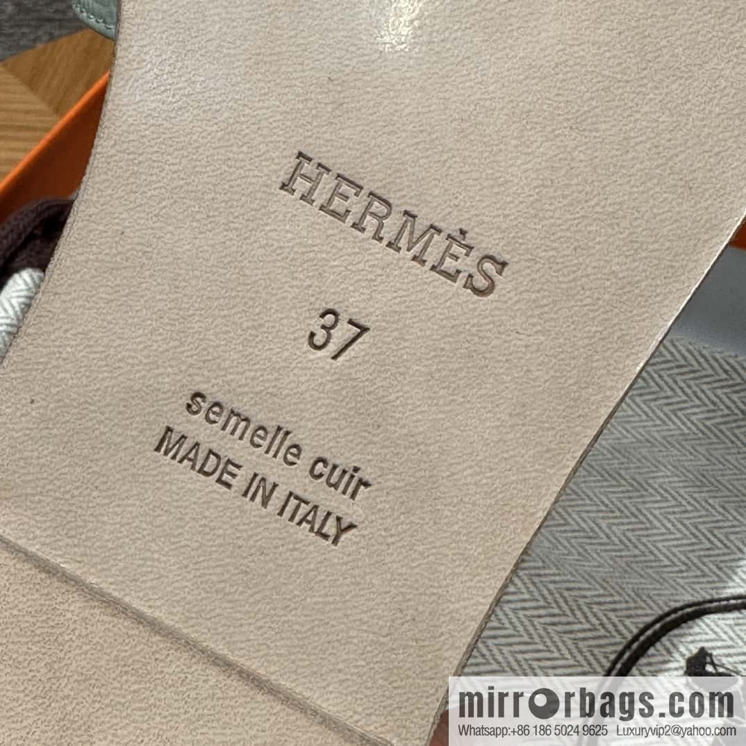 HERMES 181 Oran Sandals, Mint Green/6u/Menthe Palm Print/Epsom