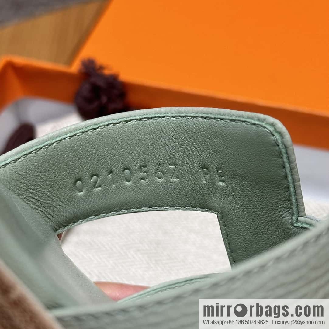 HERMES 181 Oran Sandals, Mint Green/6u/Menthe Palm Print/Epsom