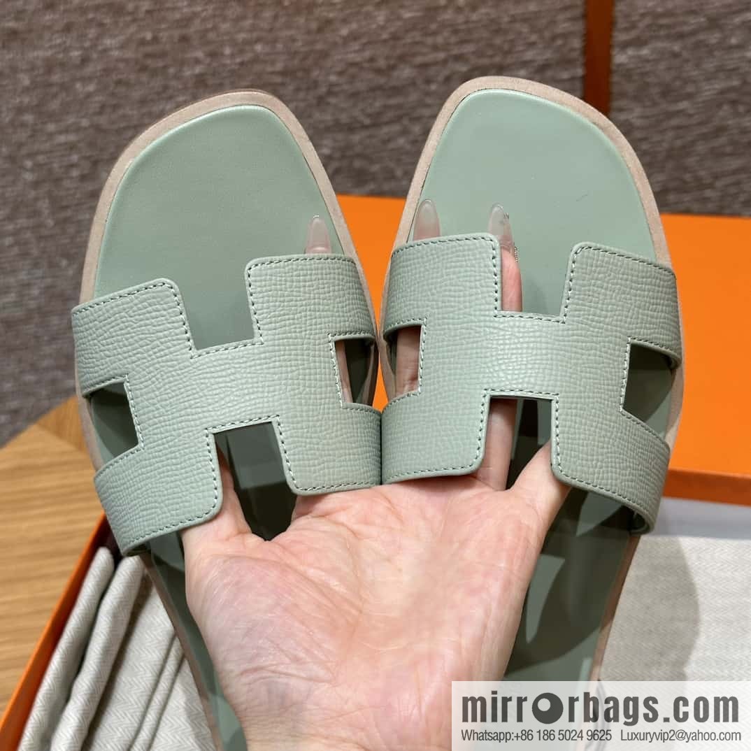 HERMES 181 Oran Sandals, Mint Green/6u/Menthe Palm Print/Epsom