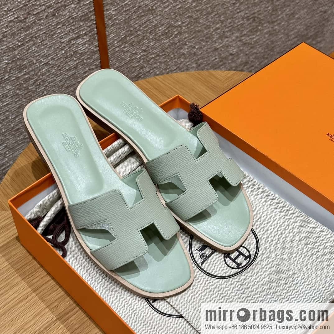 HERMES 181 Oran Sandals, Mint Green/6u/Menthe Palm Print/Epsom