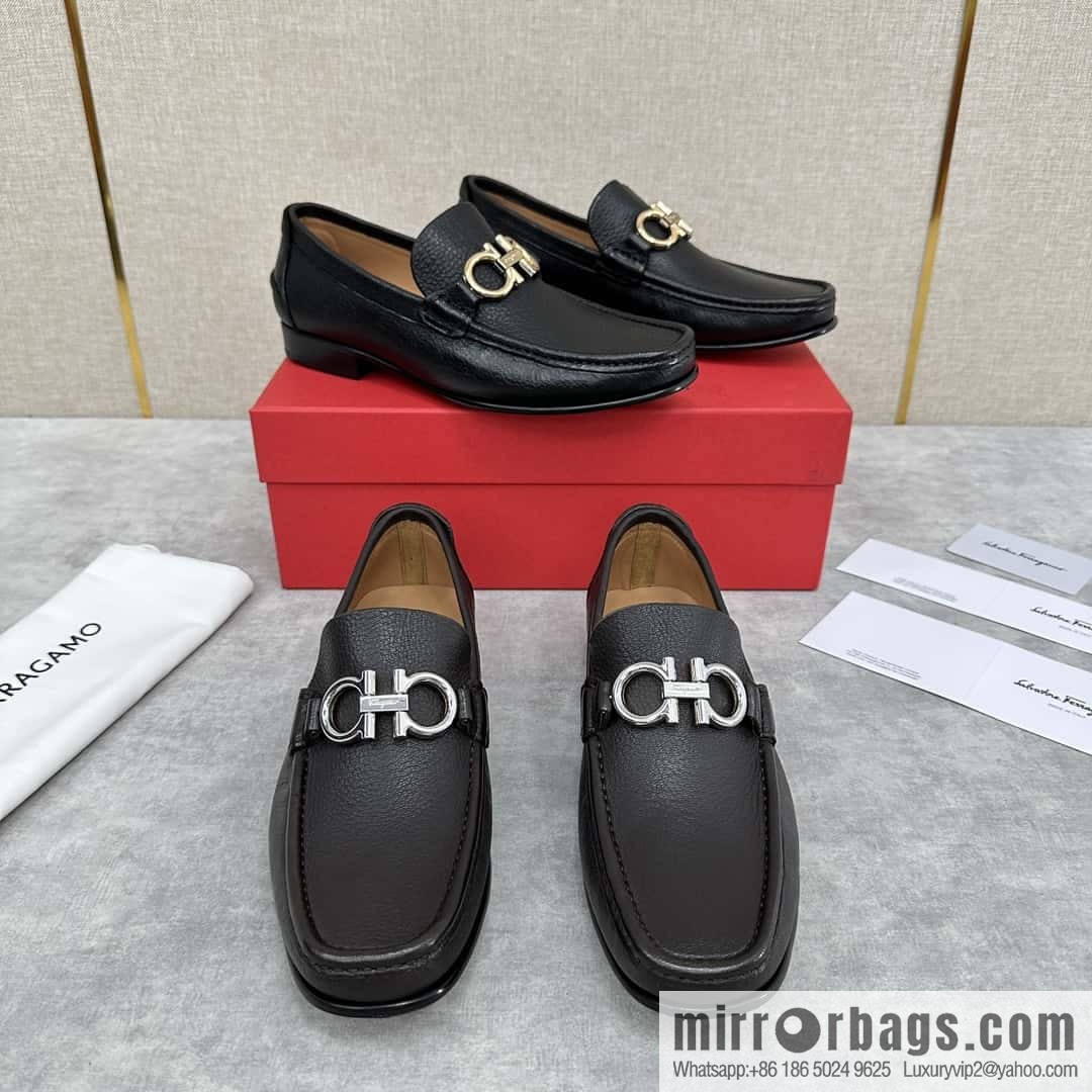 💋💍SF Home, Fira~ Gemu FERRAGAM * Early Spring New Loafers Leather Shoes Gancini Buckle Moccasin Shoes