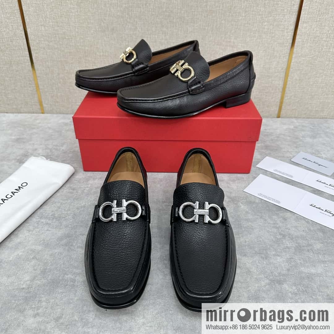 💋💍SF Home, Fira~ Gemu FERRAGAM * Early Spring New Loafers Leather Shoes Gancini Buckle Moccasin Shoes