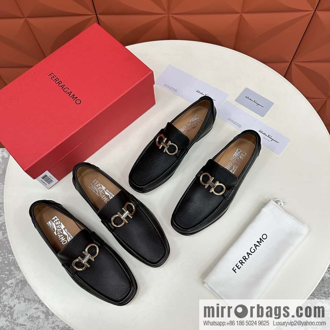 💋💍SF Home, Fira~ Gemu FERRAGAM * Early Spring New Loafers Leather Shoes Gancini Buckle Moccasin Shoes