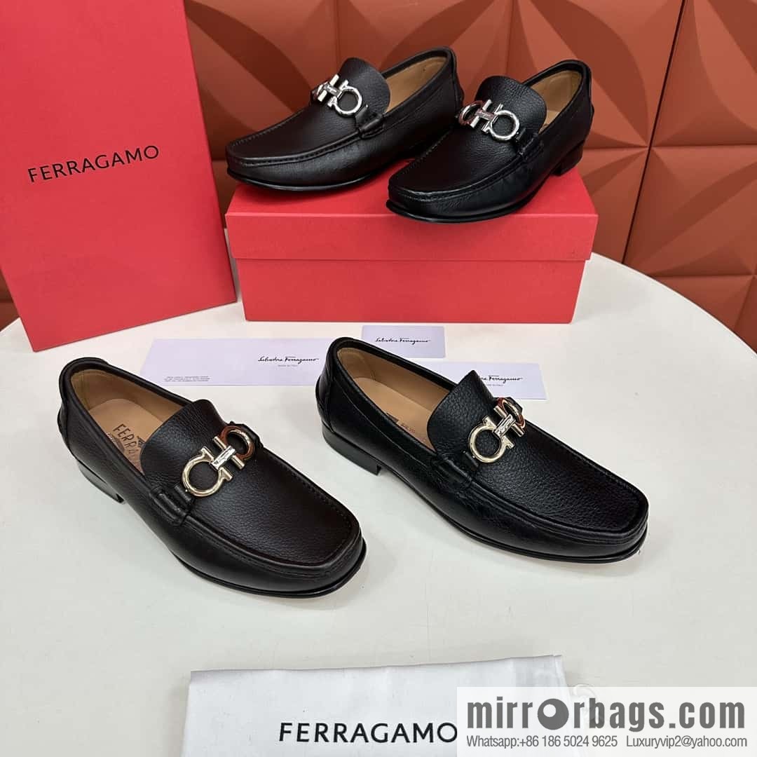 💋💍SF Home, Fira~ Gemu FERRAGAM * Early Spring New Loafers Leather Shoes Gancini Buckle Moccasin Shoes
