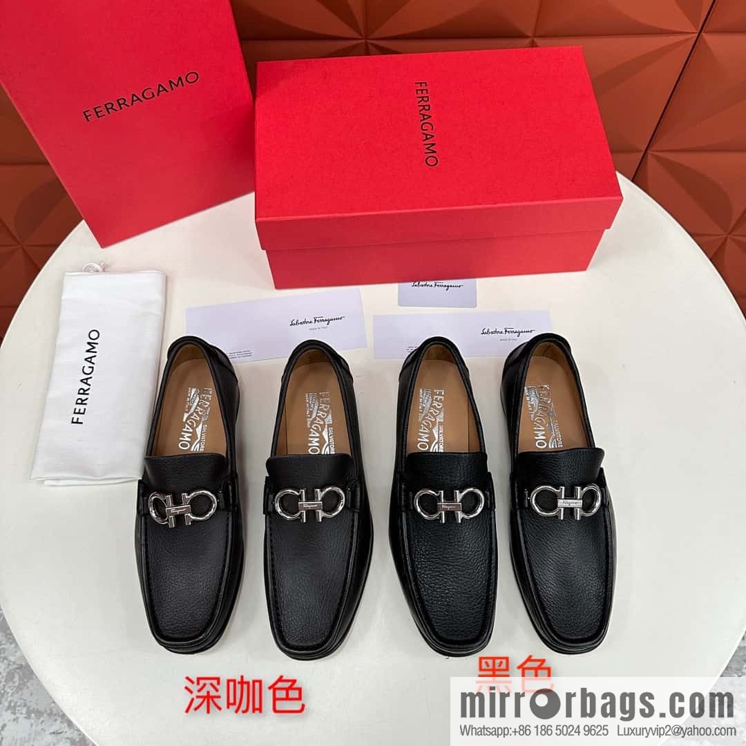 💋💍SF Home, Fira~ Gemu FERRAGAM * Early Spring New Loafers Leather Shoes Gancini Buckle Moccasin Shoes